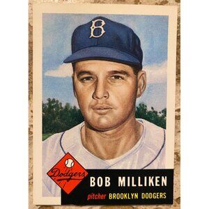 Bob Milliken 1953 Topps Baseball Archives Card #221 Brooklyn Dodgers Pitcher